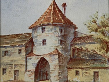 Bauschreiberturm, 1888, Aquarell, Gustav Eichhorn; Museum Wasserburg