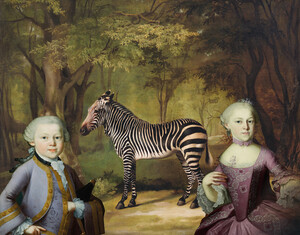 Wolferl und Nannerl Mozart mit Zebra, Collage © ISM Salzburg / Yale Center for British Art, Paul Mellon Collection / Museum Wasserburg.