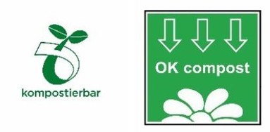 Kompostierbare Beutel können verwendet werden, wenn sie das Keimlingssymbol und das „OK-compost-home“-Label tragen