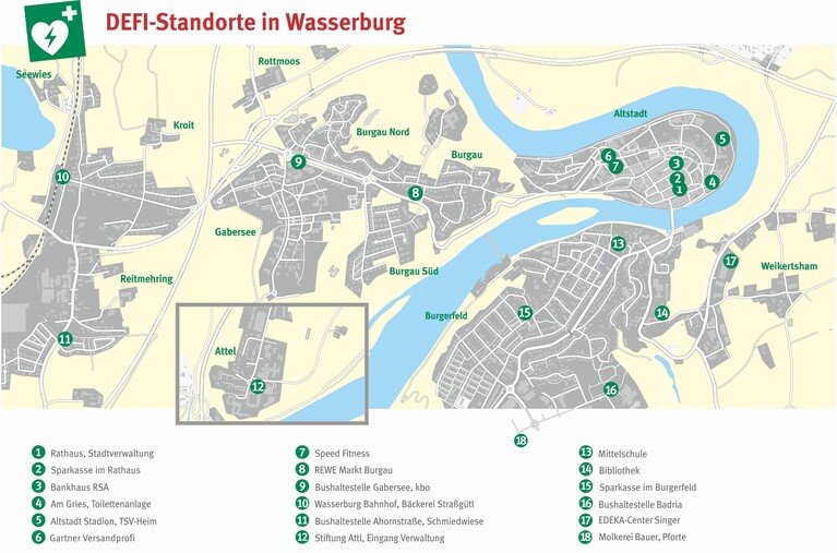 Karte der öffentlichen Defi-Standorte