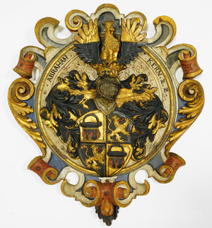 Wappenkartusche, Wappen der Kern, Holz, farbig gefasst, um 1630, Museum Wasserburg Inv.-Nr.: 1030 © Museum Wasserburg.