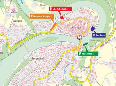 Stadtplan mit Parkmöglichkeiten