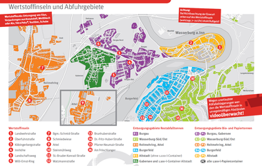 Plan mit Standorten der Wertstoffinseln